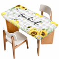 thumbnail image 1 of Sunflower Floral Table Cloths for 4 Foot Rectangle Tables, Farmhouse Pastoral Daisy Bees Grey Plaid Patio Waterproof Elastic Fitted Tablecloths, Washable Rectangular Table Cover for Camping, 1 of 8