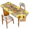 thumbnail image 1 of Sunflower Floral Table Cloths for 8 Foot Rectangle Tables, Farmhouse Pastoral Daisy Bees Brown Wood Patio Waterproof Elastic Fitted Tablecloths, Washable Rectangular Table Cover for Camping, 1 of 8
