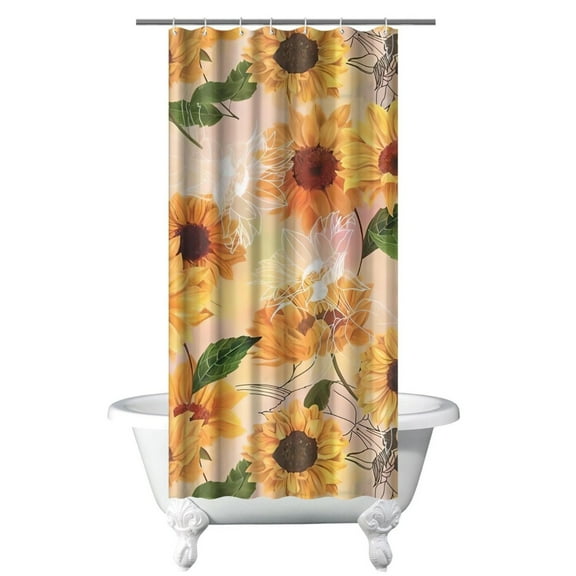 Sunflower Floral Wildflower Shower Curtain 36x72 Inches for Bathroom, Boho Bee and Butterfly Print, Quick-Dry Yellow Polyester with Hooks, Country Rustic Farmhouse Summer Decor