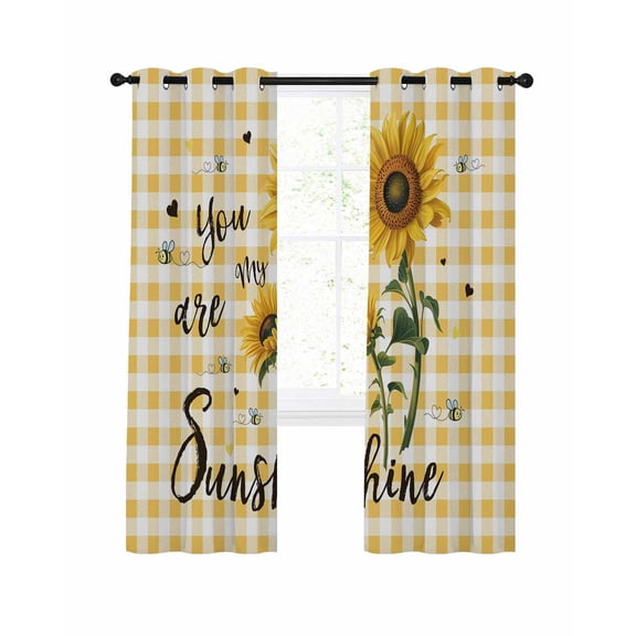 Sunflower Flower Blackout Curtains 63 Inch Length You Are My Sunshine Bee Spring Plant Yellow Plaid Thermal Insulated Window Curtain Window Drapes 2 Panels for Bedroom Living Room 42"Wx63"L