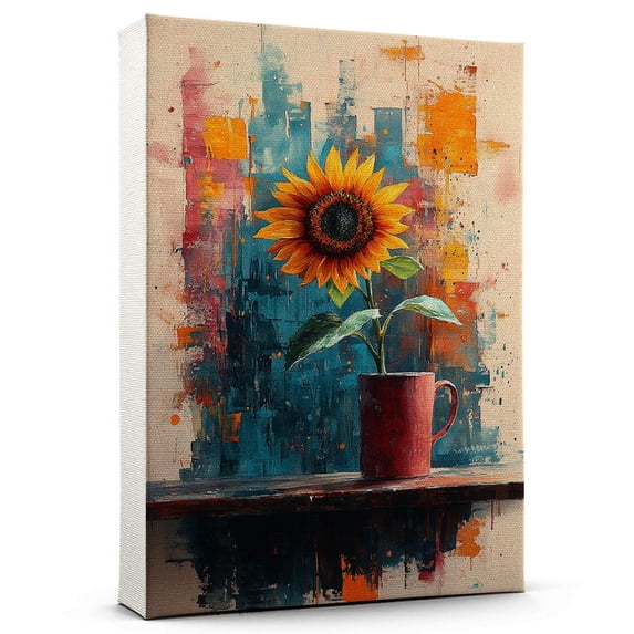 Sunflower Flower Canvas Wall Art 8x12 inches - Antique Sunflower Flower Floral Canvas Print Botanical Wall Decor for Neutral Interior