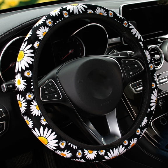 Sunflower Flower Car Steering Wheel Cover Non Slip Stretch-on Fabric Universal