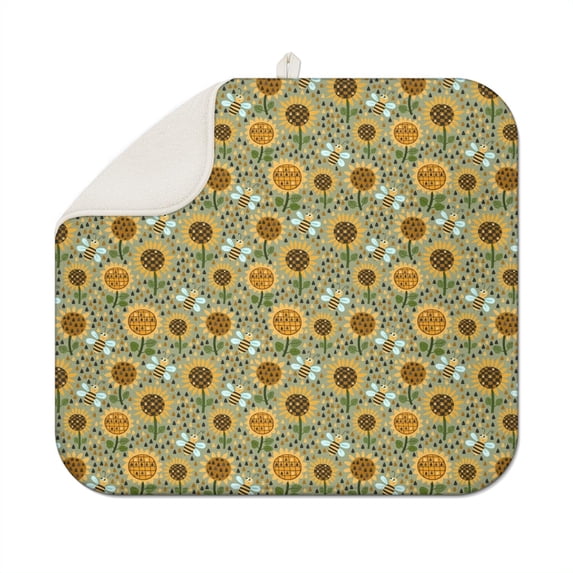 Sunflower Flower Dish Drying Mat Microfiber Countertop Pad Foldable Absorbent Kitchen Rack Decor 16x18 Inch