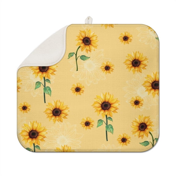 Sunflower Flower Dish Drying Pad Microfiber Foldable Absorbent Rack Mat Kitchen Countertop Floral Summer 16x18 Inch