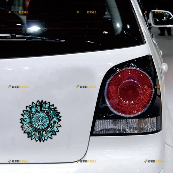 Sunflower Flower Helianthus Floral Cyan Gem Paint Off Car Magnet Sticker Magnetic Decal - 4 Pack Glossy 2" 3" 4" 5" - for Truck Door Fridge Reusable Waterproof