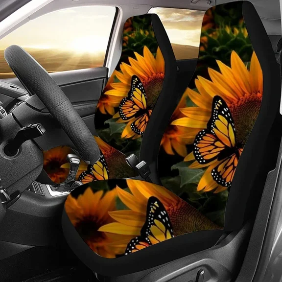 Sunflower Flower Pattern Car Seat Cover Fits Most Car Interior Accessories 2pcs Universal Front Seat Cover