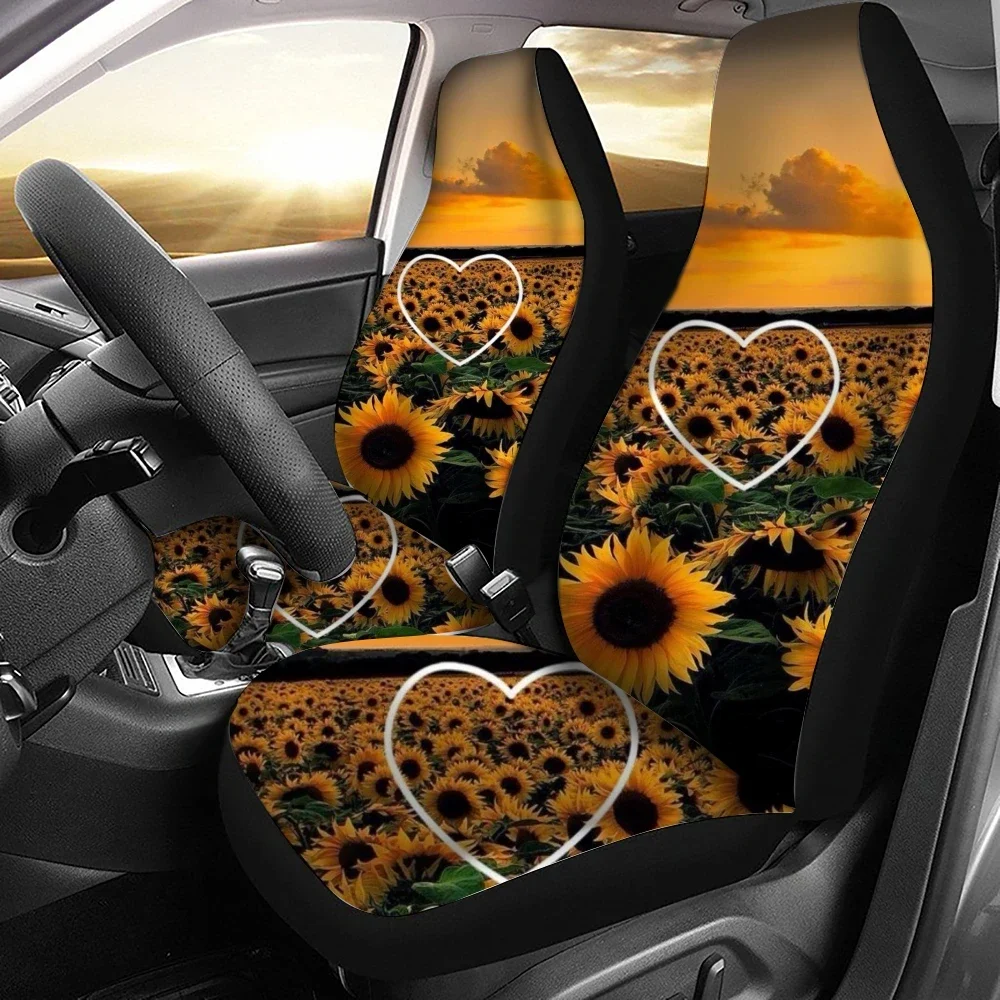 Sunflower Flower Pattern Car Seat Cover Fits Most Car Interior Accessories 2pcs Universal Front Seat Cover