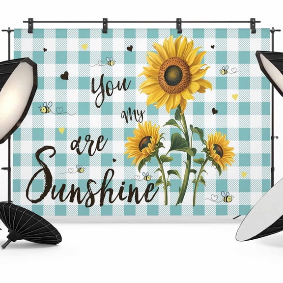 Sunflower Flower Photography Backdrop 7x5FT, You Are My Sunshine Bee Spring Plant Green Plaid Photo Backdrops, Background for Photography Studio Photo Studio Background, Back Drop for Photoshoot