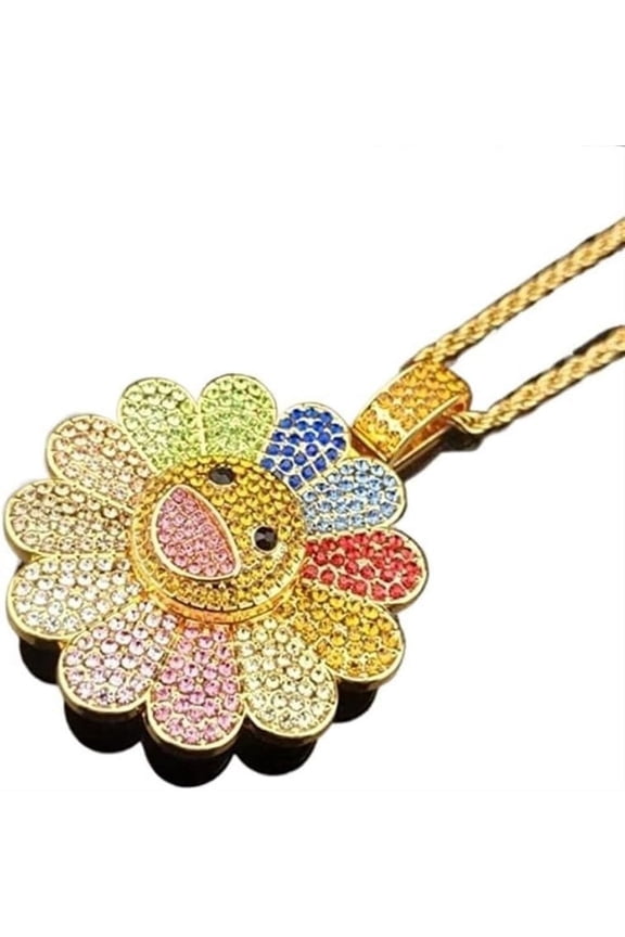 Sunflower Flower Smiley Face Necklace Personalized Taksi Murakmi Concept Inspirationa Necklace(Spinning,Gold Color)
