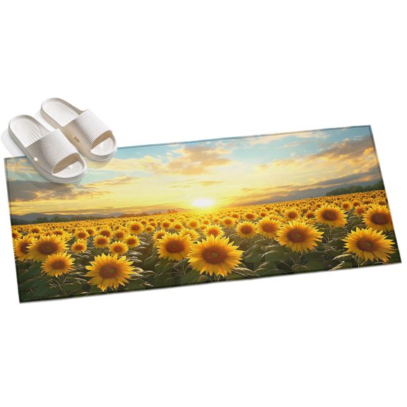 Sunflower Flowers Hallway Runner Rug 2x6 Washable Non Slip Kitchen Runner Rug for Bedside Bathroom Low Pile Summer Watercolor Floral Field Indoor Floor Carpet Area Rugs for Living Room Bedroom Office