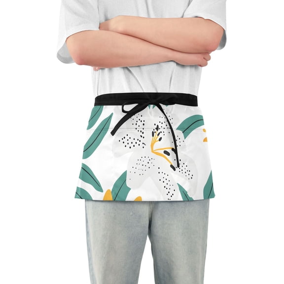 Sunflower Flowers Leaves Short Server Apron with 3 Pockets for Unisex Chef Gardening