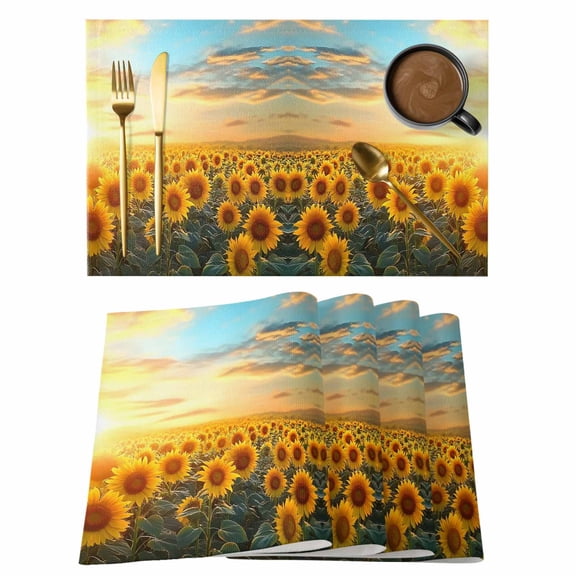 Sunflower Flowers Placemats Set of 4 Summer Sunrise Vintage Flowers Place Mats Indoor Wipeable Table Mats Washable Cloth Dining Table Placemats for Kitchen Holiday Party Home Decor 13x19 Inch