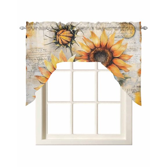 Sunflower Flowers Retro Kitchen Swag Valances for Windows, Watercolor Botanical Floral Swag Valances Curtains for Living Room, Rod Pocket Window Treatments for Bathroom, Bedroom, Cafe, 56"x36"