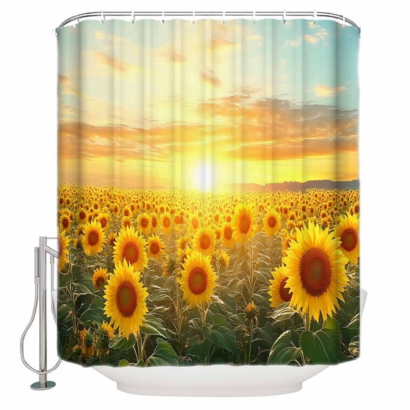 Sunflower Flowers Shower Curtains for Bathroom Waterproof Fabric Bath Curtains Decor Bath Tub Curtain Summer Sunset Floral Field Pastoral Decorative Shower Curtain Sets with 12 Hooks, 72x72 Inch