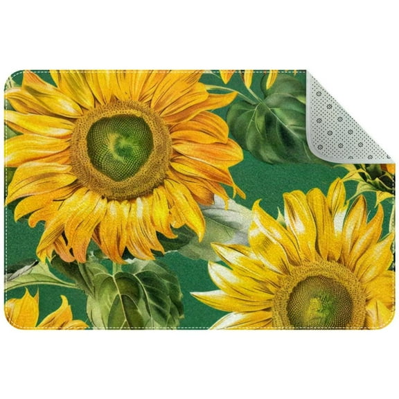 Sunflower Flowers Small Area Rug, Non-Slip Door Mat Indoor Floor Mat, Washable Kitchen Rug Entrance DMat for Bedroom Living Room
