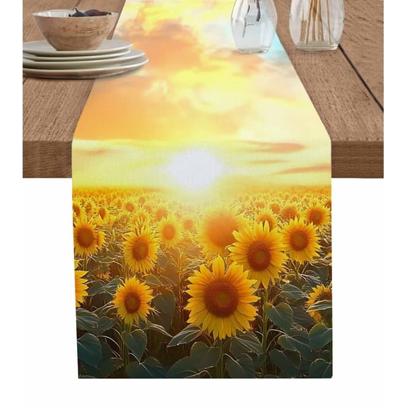Sunflower Flowers Table Runner 36 Inches, Summer Sunrise Vintage Flowers Bed Runner Dresser Scarves Tabletop for Indoor Outdoor Parties/Ceremony/Banquet, 13"x 36"