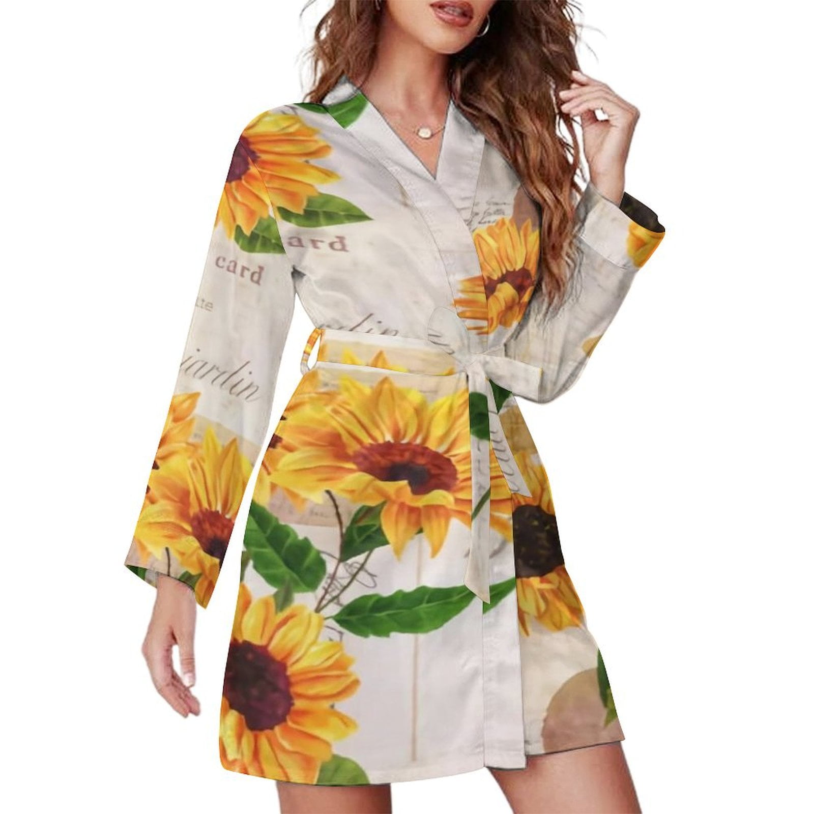 Sunflower Flowers on Old Fashioned Letters Romantic Night Robe Long ...