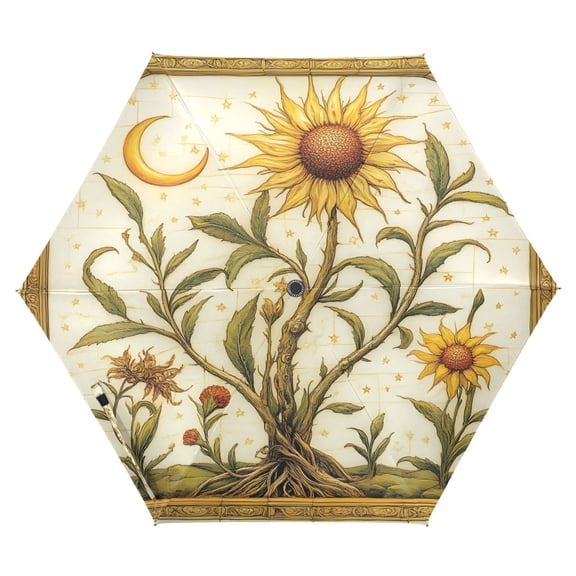 Sunflower Folding Umbrella UV50+ Waterproof Sun Protection Auto Open Close Compact Fiberglass Frame