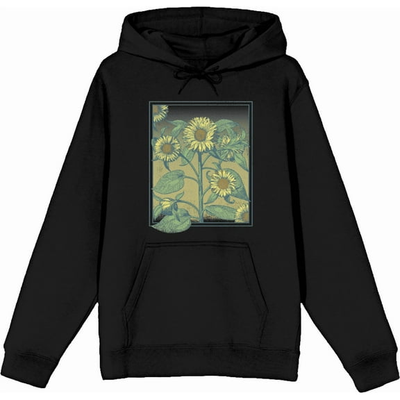 Sunflower Frame Long Sleeve Black Adult Hooded Sweatshirt-Medium