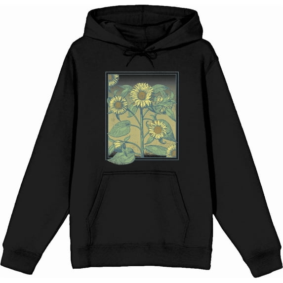 Sunflower Frame Long Sleeve Black Adult Hooded Sweatshirt-Small