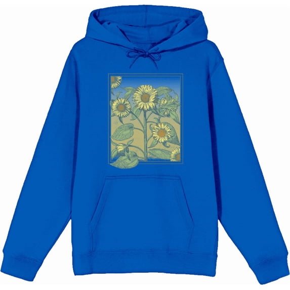 Sunflower Frame Long Sleeve Blue Adult Hooded Sweatshirt-Medium
