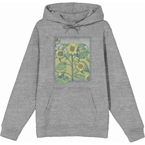 Sunflower Frame Long Sleeve Heather Gray Adult Hooded Sweatshirt-XXL
