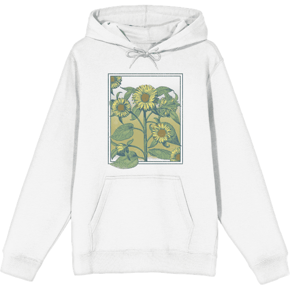 Sunflower Frame Long Sleeve White Adult Hooded Sweatshirt-XXL