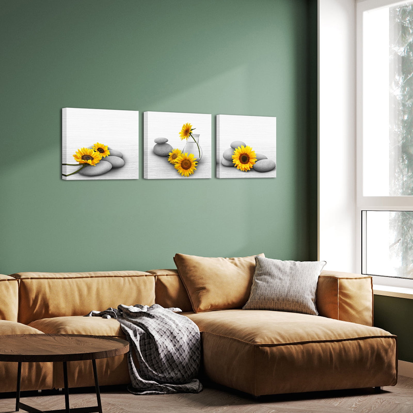 Sunflower Framed Canvas Wall Art Kit Clearance 3 Pieces 12x16 inch Botanical Wall Art Set Yellow