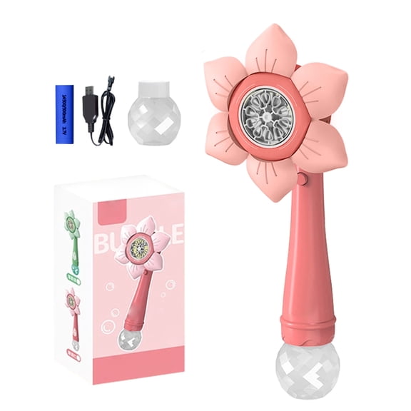 Sunflower Fully Automatic Bubble Machine for Outdoor Party and Garden Decoration, Shower Sprinkler Style Bubble Blaster with Light and Music Effects (Pink, 80ml Bubble Solution Included)