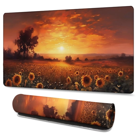 Sunflower Gaming Mouse Mat, Rectangle 3XL Extra Large Mouse Pad 47.3 X 23.6 Inches Non-Slip Rubber Gaming Mouse Pad with Stitched Edges, Office Mouse Pad for Women Men Kids