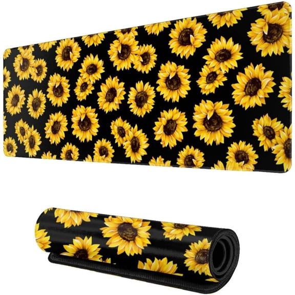 Sunflower Gaming Mouse Pad XL, Extended Stitched Edges Mousepad,Large Mouse Mat Desk Pad, Long Non Slip Rubber Base Mice Pad(31.5 X 11.8 Inch)