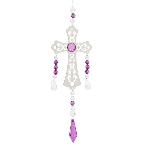 Sunflower Garden Birthstone Cross Suncatcher, February