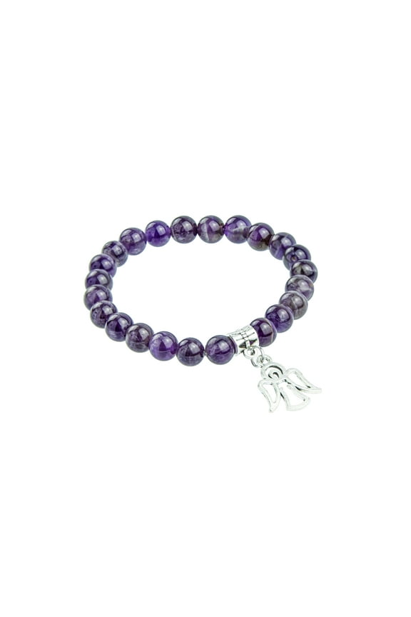 Purple Amethyst Beaded Bracelet with Angel Charm