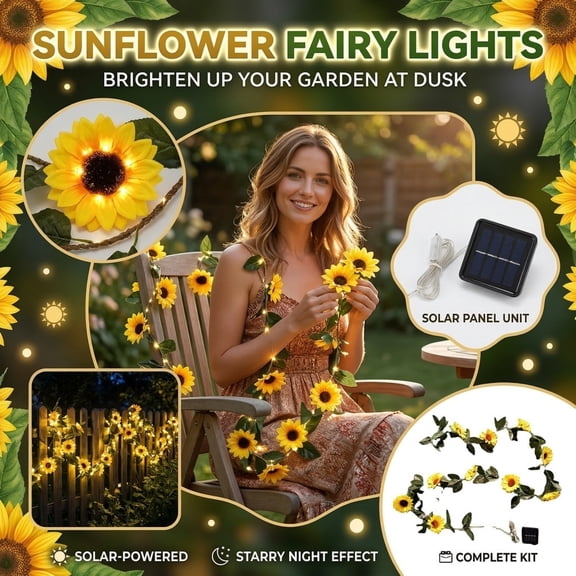Sunflower Garland String Lights 90.5in Battery Operated Artificial Vine with LED Lights for Indoor Outdoor Garden Patio Party Decoration (External Battery)