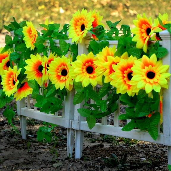 Sunflower Garlands Decor 6.5FT Artificial Sunflower Garland Fake Sunflower Vines Silk Hanging Flowers with Green Leaves for Anniversary Wedding Birthday Christmas Wall Arch Decor