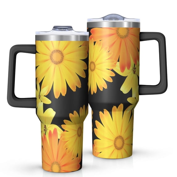 Sunflower Gift 40oz Tumbler with Handle and Straw, Large Capacity Travel Cup for Hot & Cold Drinks, Double Walled Vacuum Insulated Cup, Floral Lover Birthday Gifts for Mother's Day Women Girls