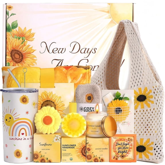 Sunflower Gift Box For Women, Self Care Care Package And Get Well Soon Sympathy Gift Basket, Inspirational Birthday Gift For Mom, Wife, Best Friend, Coworker