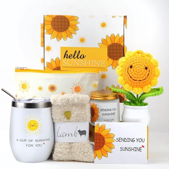 Sunflower Gift Basket Set for Women, 7-Piece Self Care and Get Well Care Package, Birthday Gift Box for Sister, Teen Girl, Female, Sunshine Theme