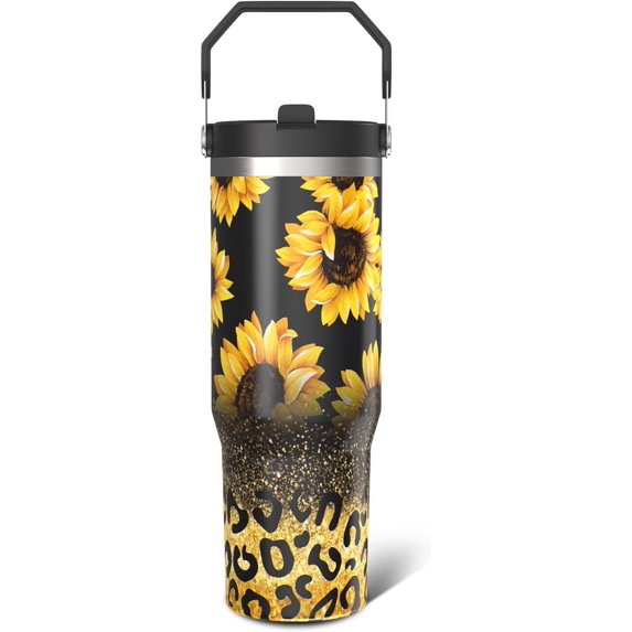 Sunflower Gifts Cup for Women Girls, 30oz Tumbler with Top Handle and Flip Straw, Stainless Steel Insulated Mug Water Bottle, Sun Flowers Floral Lover Birthday Gift Idea for Him Her