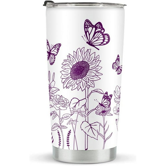 Sunflower Gifts for Women, 20oz Insulated Stainless Steel Double Wall Vacuum Insulated Travel Mug, Coffee Tumbler Water Cup with Leak Proof Lid, Inspirational Birthday Sunshine Christmas Gifts for Mom