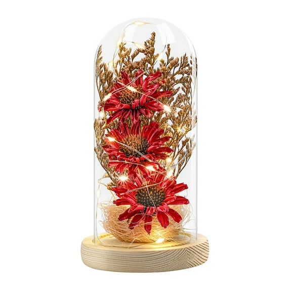 Sunflower Gifts for Women, Artificial Sunflowers in Glass Dome with LED Strip, Sunflower Decor on Mother's Day, Valentine's Day, Christmas, Thanksgiving, Birthday