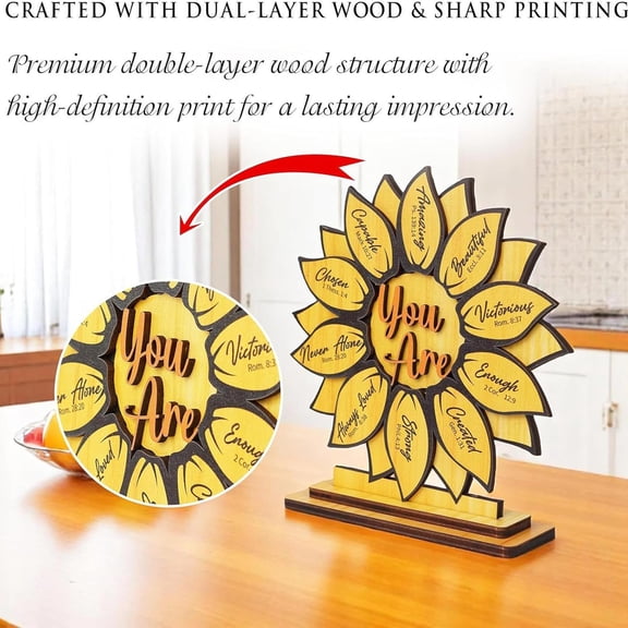 Sunflower Gifts for Women, God Says You Are 2-Layer Wood Plaque, Christian Religious Gifts for Women, Inspirational Gift for Friends, Mom, Sister, Girl, Female Coworker, Christian, Sunflower Decor