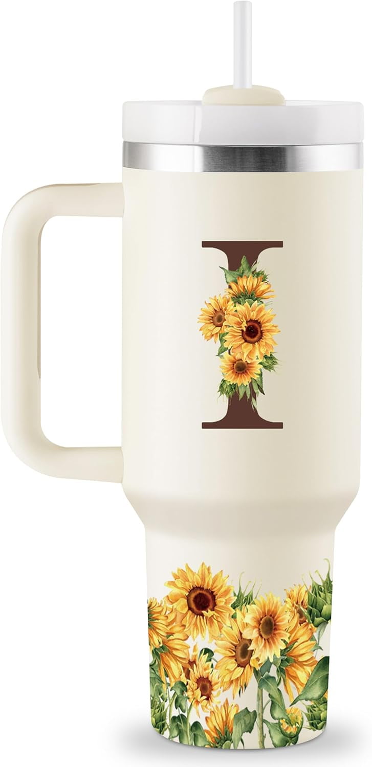 Straw Friend Sunflower Gifts for Women - Monogrammed 40 oz Tumbler with Handle ...