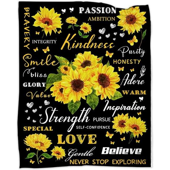 Sunflower Gifts for Women, Sunflower Blanket 60''''x80'''' Positive Healing Throw Blanket, Flannel Fleece Throw Blankets for Bed Chair Sofa Couch Home Decor, Birthday Christmas Mother‘s Day Gift