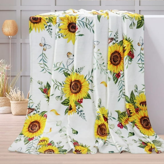 Sunflower Gifts for Women, Sunflower Butterfly Throw Blanket Super Soft Flannel Throw Blanket Lightweight Fluffy Plush Fuzzy Bed Blanket for Bedding Sofa and Travel 50"X60"