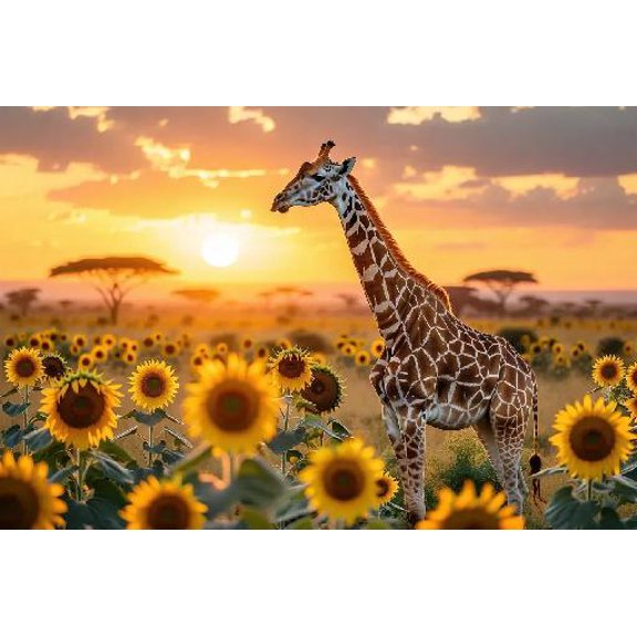 Sunflower Giraffe 1000 Pieces Puzzle for Adult - Animal Wooden Jigsaw Puzzles Challenging Educational Fun Toys for Family Creative Gift