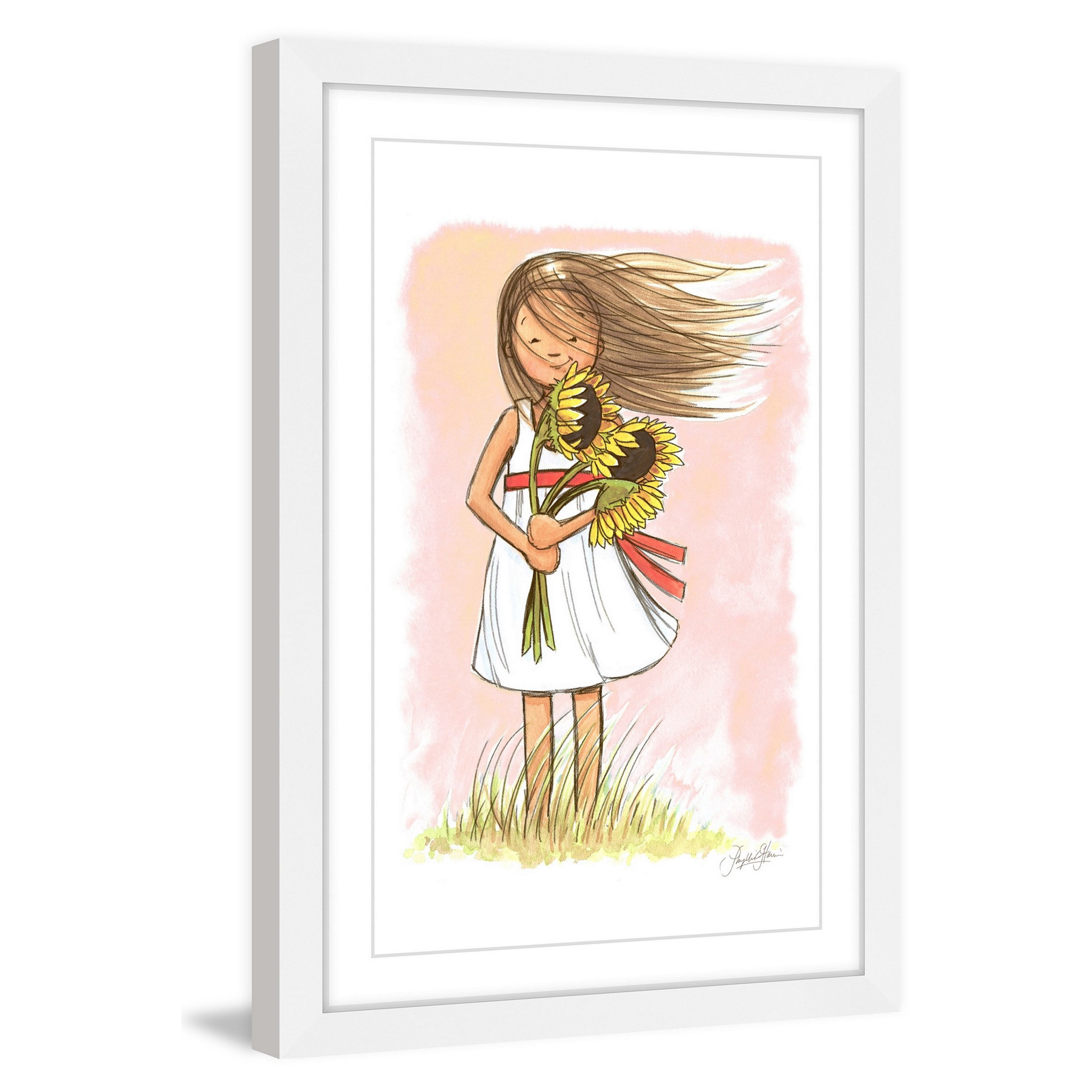 "Sunflower Girl" Framed Painting Art Print, 24" x 1.5"