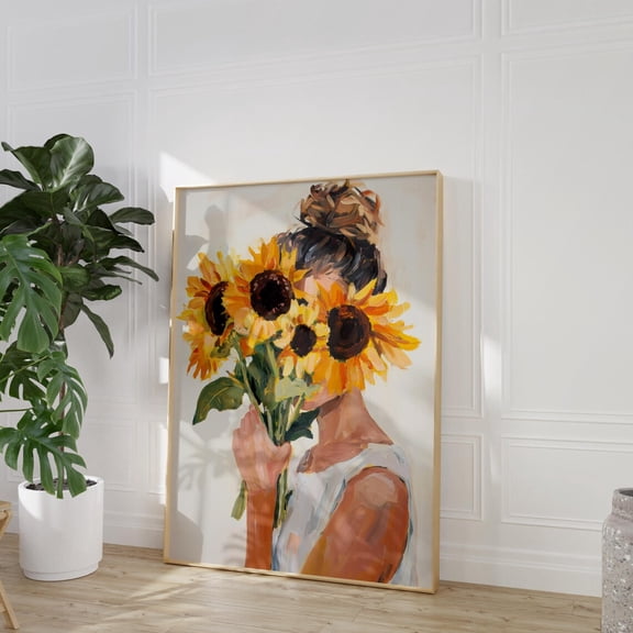 Sunflower Girl Wall Art Hidden Face Floral Home Decor
