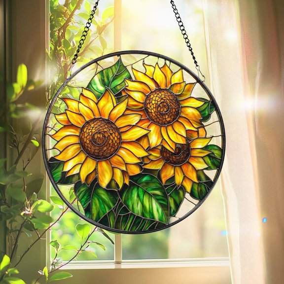 Sunflower Glass Suncatcher, Floral Pendant Window Hanging, Sunflower Window Decor, Gift For Mom Or Grandma, Bright Kitchen Or Garden Accent, Suncatcher Window Hanging, 3.5 in