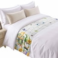thumbnail image 1 of Sunflower Gnome Bed Runner for Cal King Size Bed, Vintage Yellow Bee Sunflower Purple Hydrangea White Daisy Wood Grain Soft Bedding Scarf Bedding Protector Slipcover Sofa Throw for Bedroom, 1 of 8